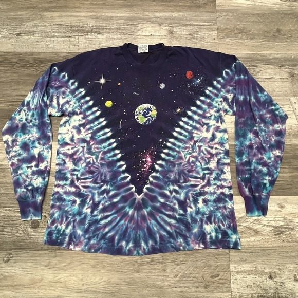 Liquid Blue T-Shirt Vintage 90s Long Sleeve Galaxy Space Tye Dye AOP Mens XL EUC - Picture 1 of 12